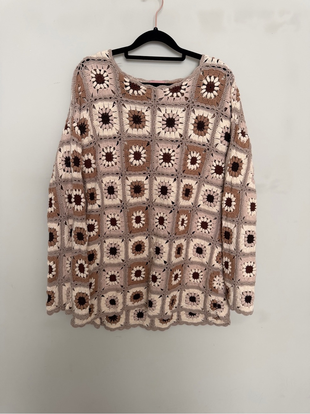 Show Me Your MuMu Crochet Square Floral Mini Coverup in Cream and Brown Large - Picture 4 of 11